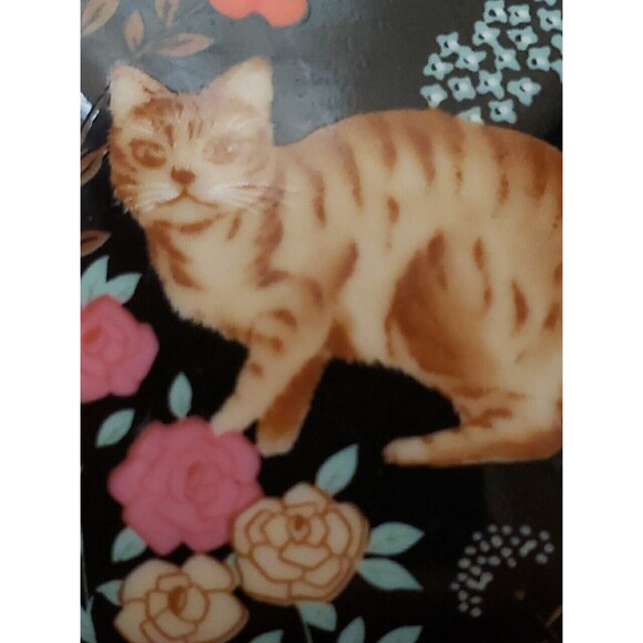 Vintage Ceramic Tabby Cat Trinket Box Square Painted Floral Made In Japan Kitten - Picture 3 of 7